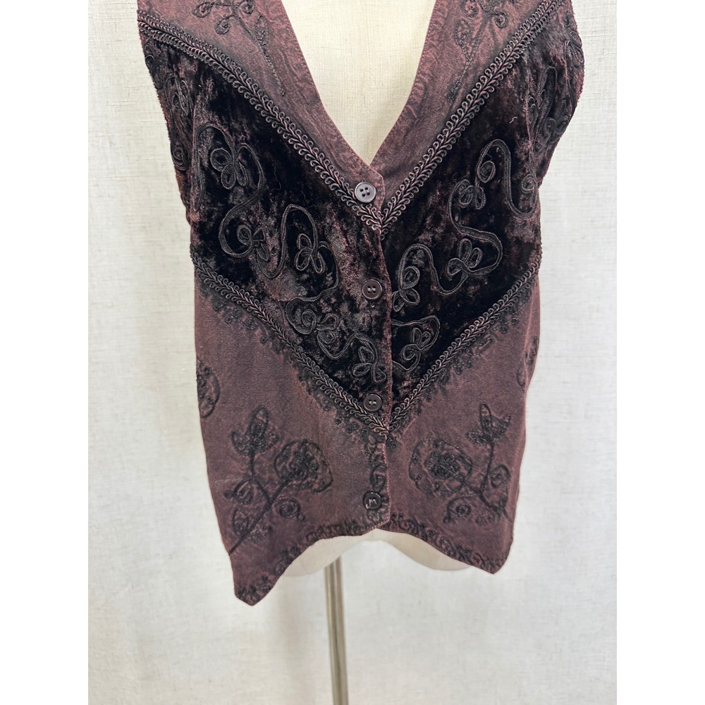 Raviya Brown Floral Embroidered Velvet Trim Rayon Vest Womens One Size Boho 90s - Picture 10 of 16